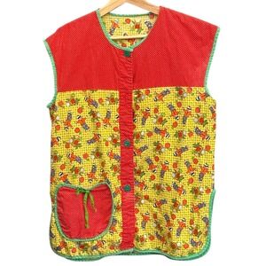 Vintage Handmade Scarecrow Harvest Polka Dot Smock Vest Apron Heart Pocket Red